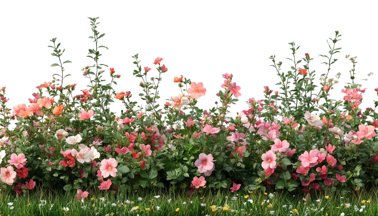 Flowering Pink Rose Bush Garden Border Free PNG