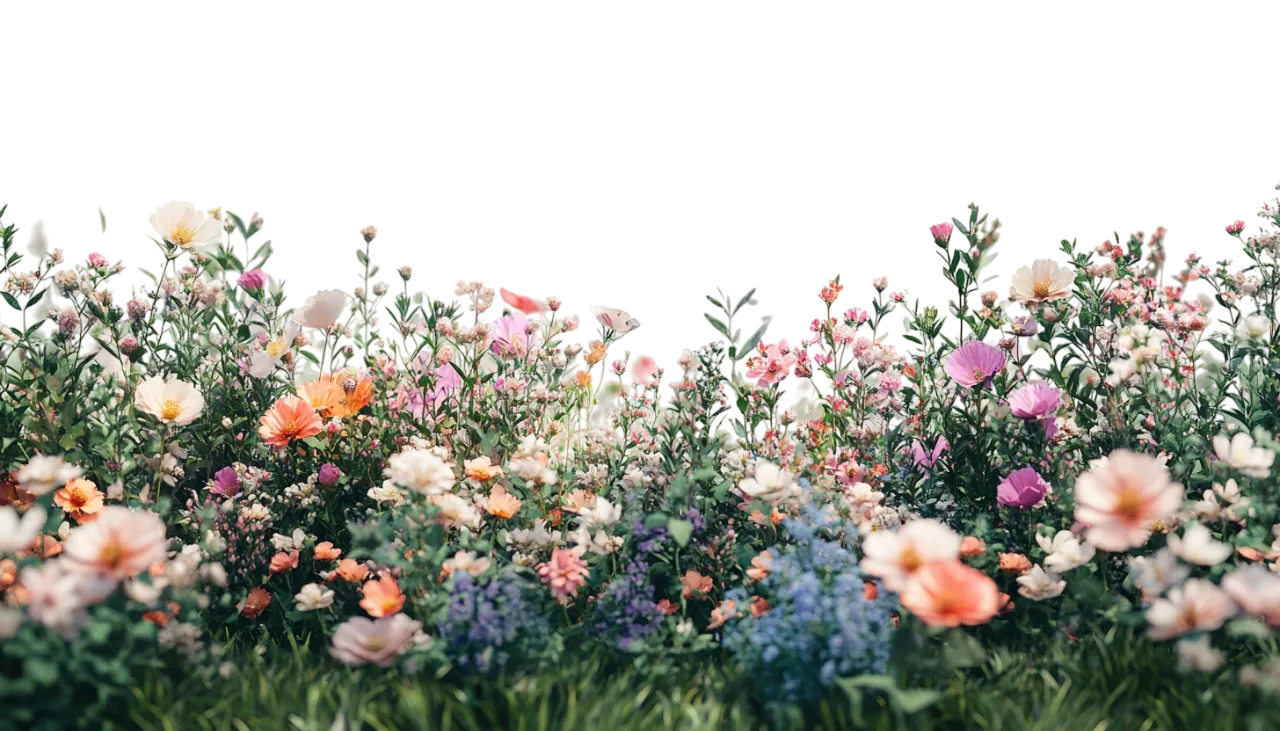 Mixed Wildflower Bush and Meadow Flowers Bed Free PNG
