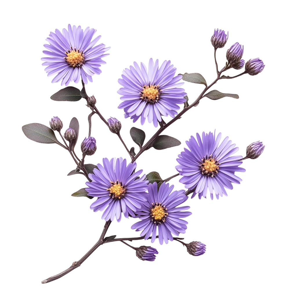 Blooming Purple Aster Flower Branch Sprig Free PNG