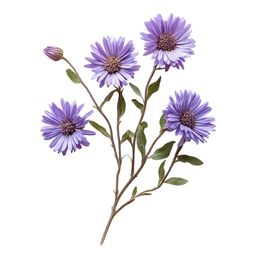 Purple Aster Wildflower Stems Bouquet Cutout Free PNG