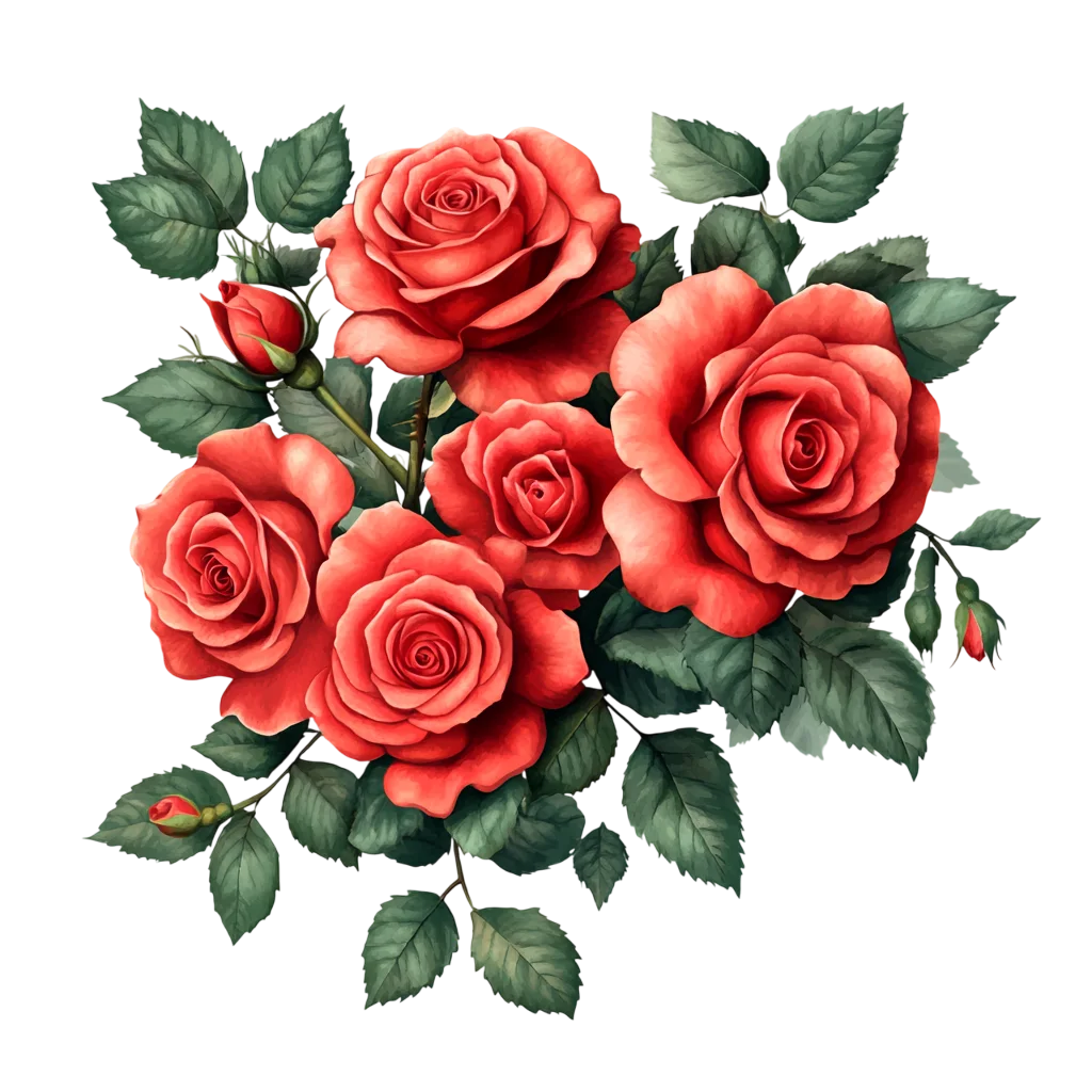 Vibrant Red Garden Roses Flower Bouquet Free PNG