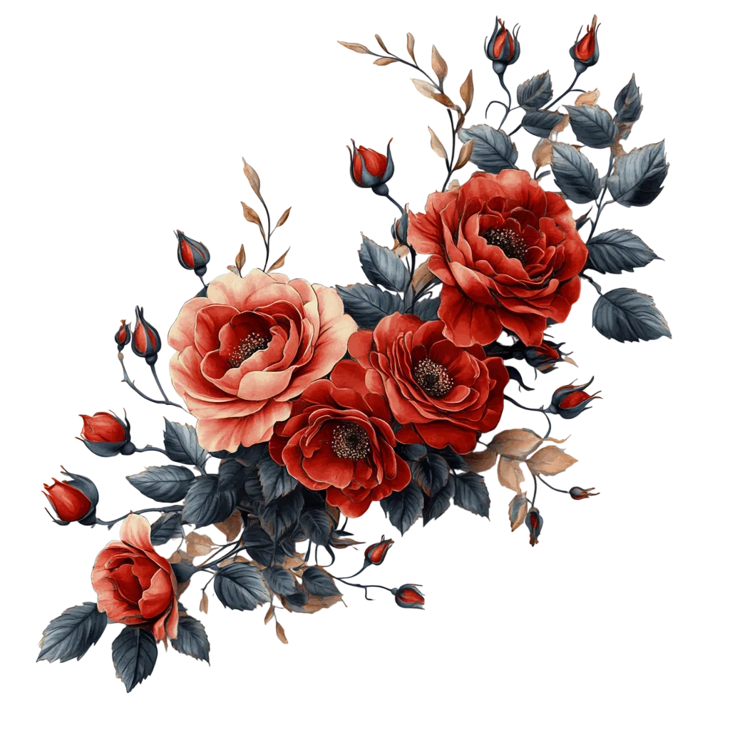 Vintage Watercolor Autumn Rose Corner Bouquet Free PNG
