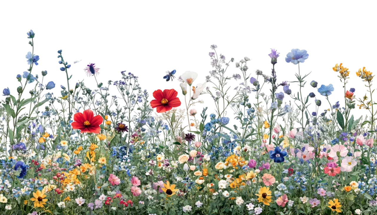 Lush Wildflower Meadow with Poppies Border Free PNG