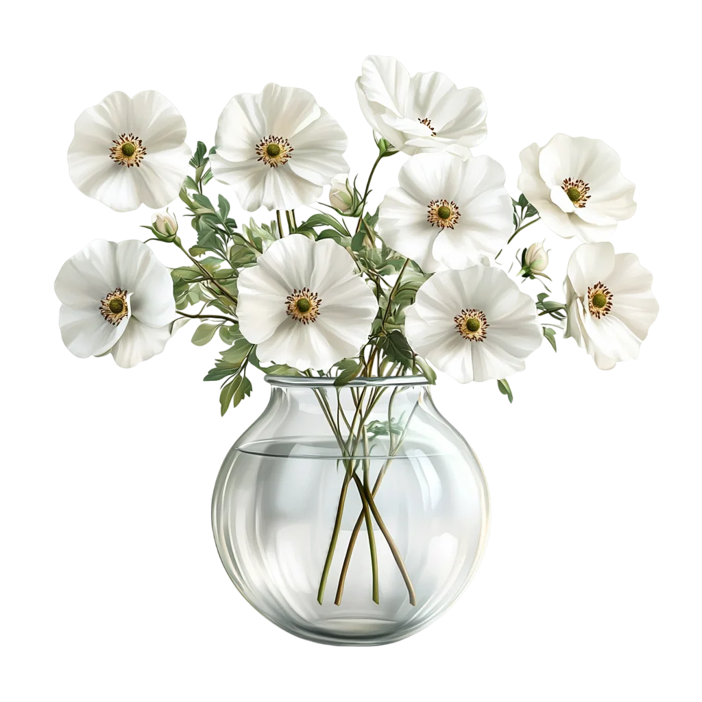 White Daisy Flower Bouquet in Glass Vase Free PNG