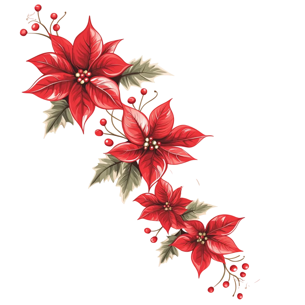 Red Poinsettia Flower Garland Branch Cutout Free PNG
