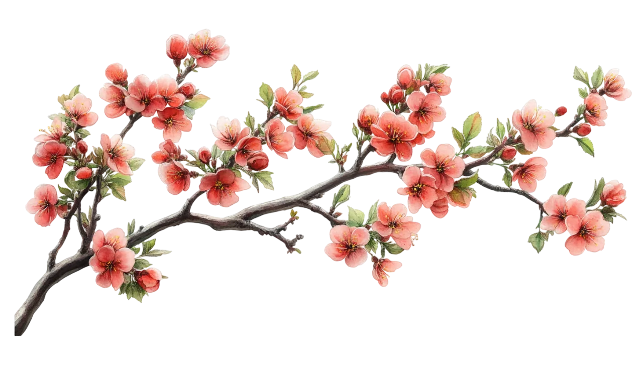 Flowering Cherry Blossom Branch with Buds Free PNG