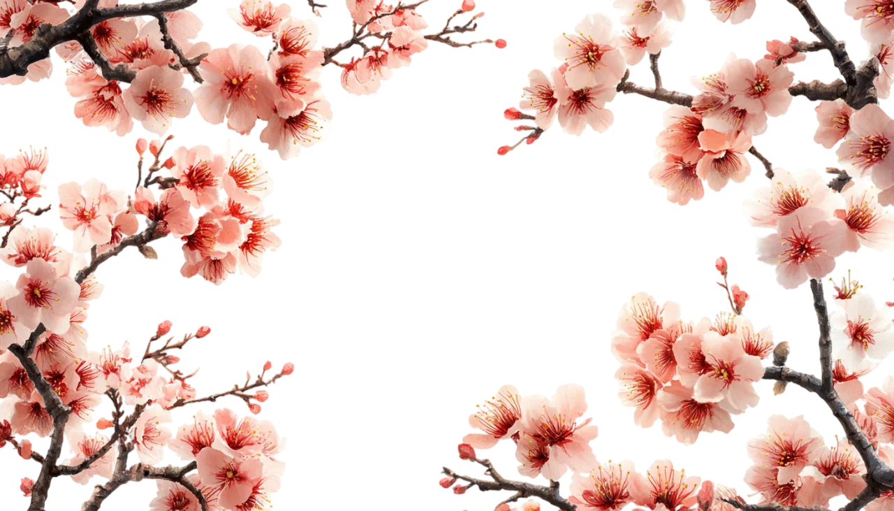 Spring Cherry Blossom Branch Frame Border Free PNG