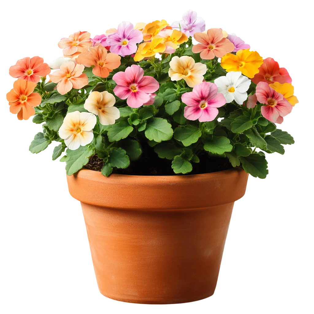 Potted Pansy Flowers in Terracotta Planter Free PNG
