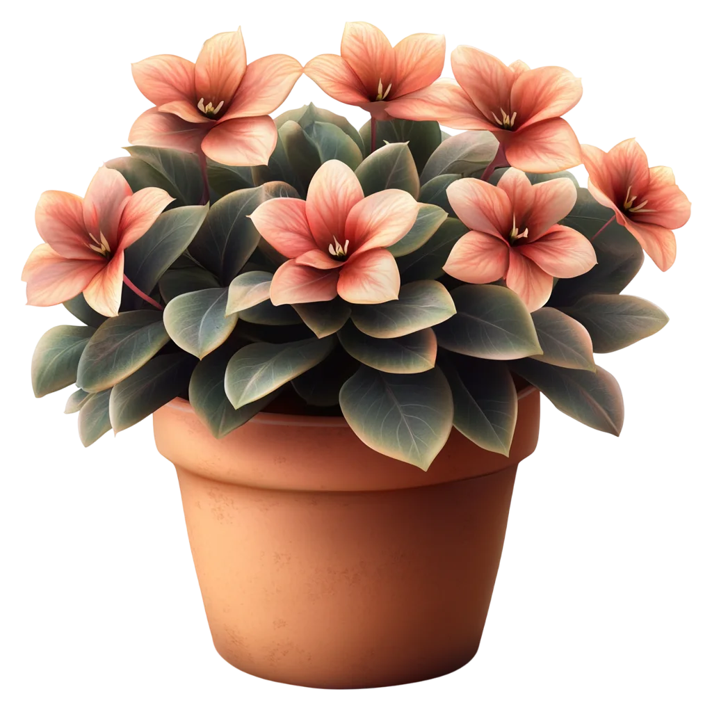 Potted Peach Kalanchoe Plant in Clay Pot Free PNG