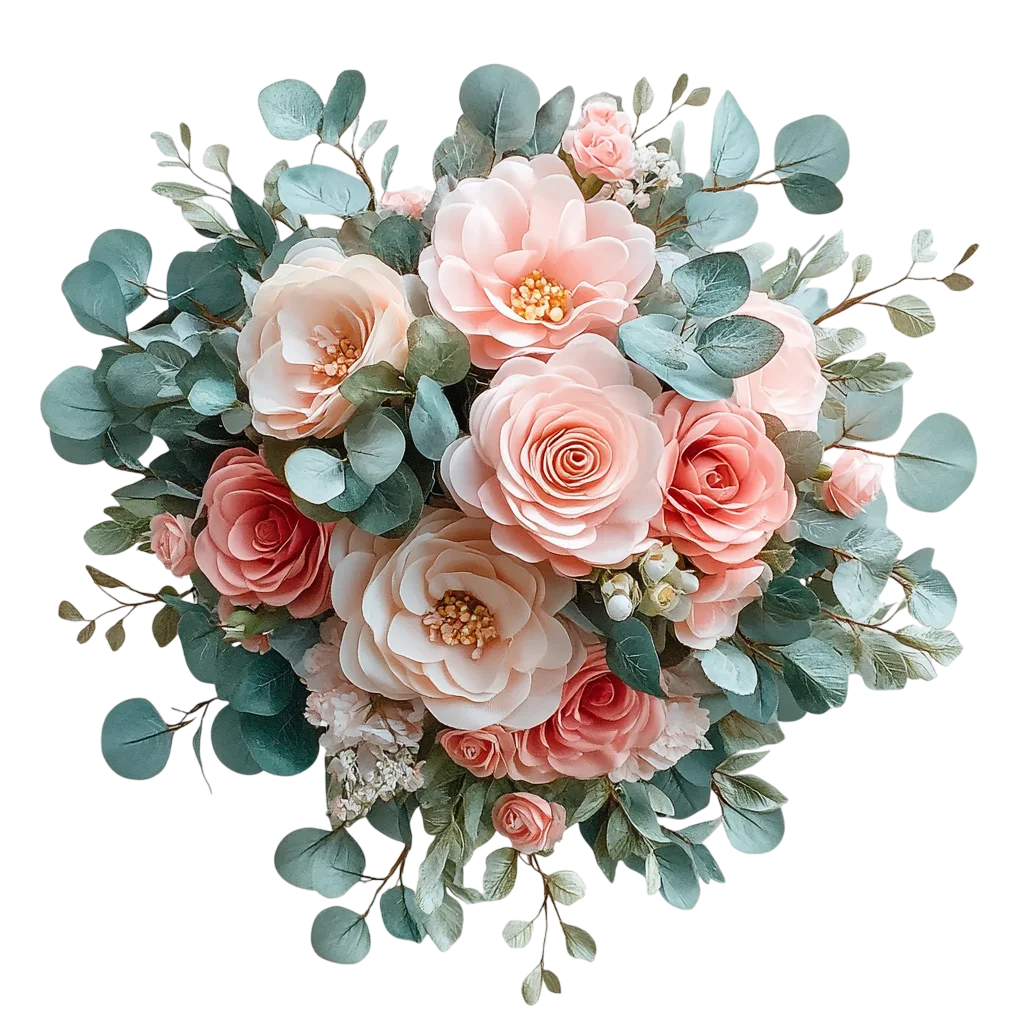 Blush Pink Rose and Eucalyptus Bouquet Free PNG