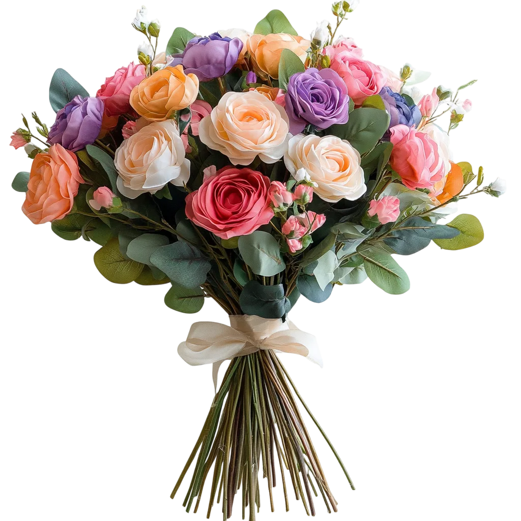 Romantic Rose Bouquet Tied with Ribbon Free PNG