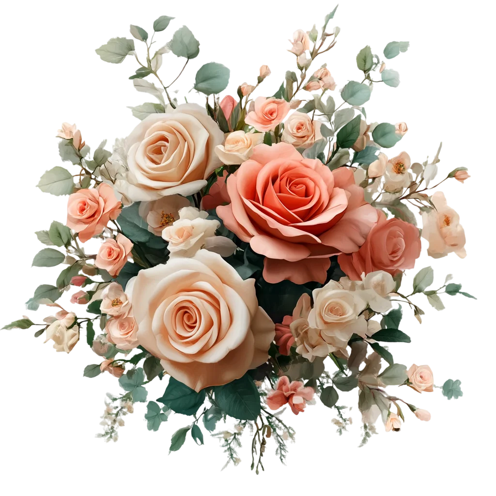 Vintage Peach Rose Bouquet Floral Cluster Free PNG