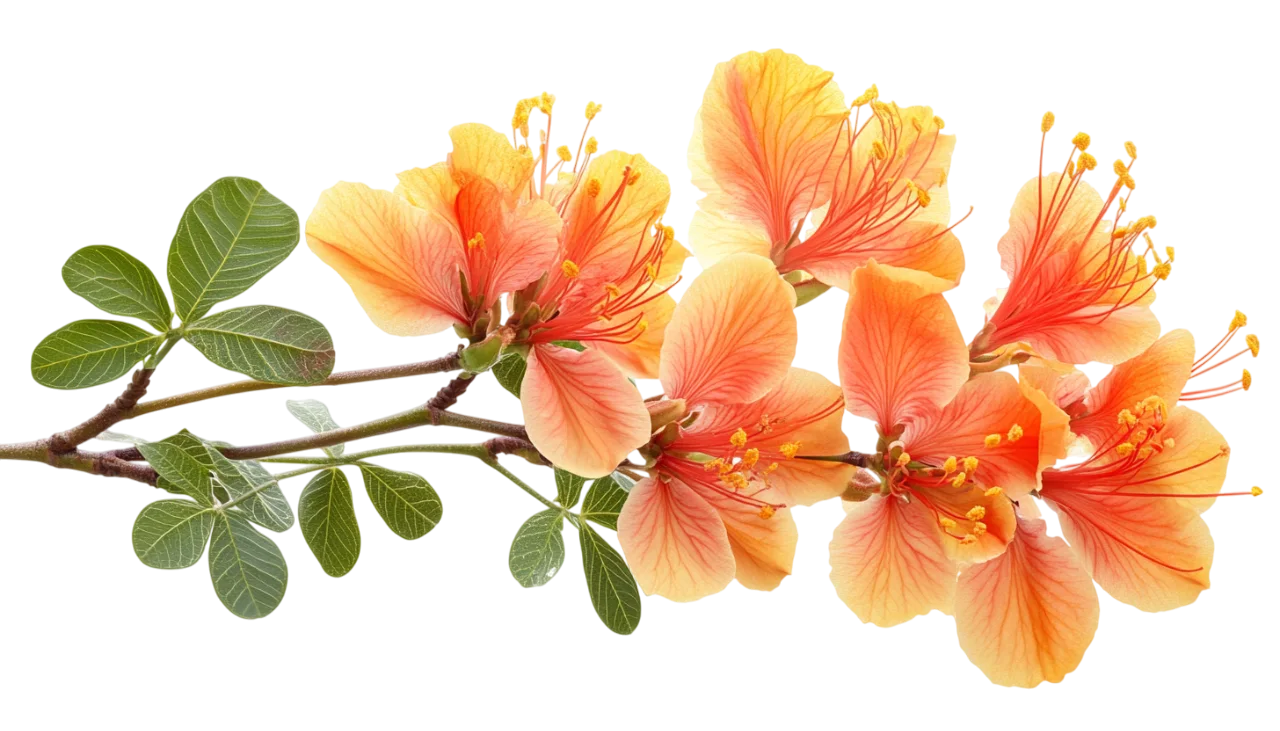 Branch of Blooming Orange Flamboyant Flowers Free PNG