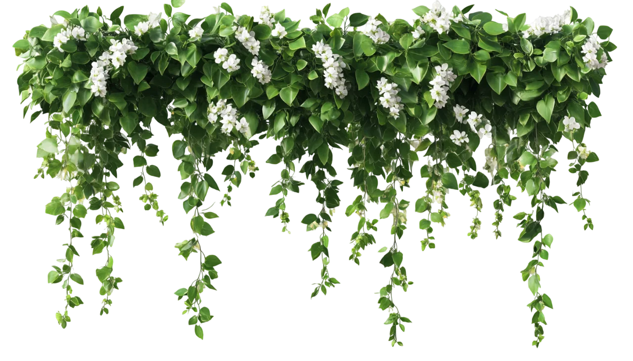 Hanging Green Vines Foliage with White Flowers Free PNG