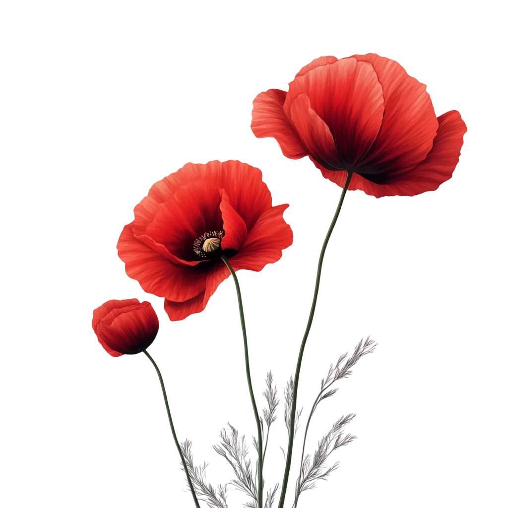 Blooming Red Poppy Wildflowers on Tall Stems Free PNG