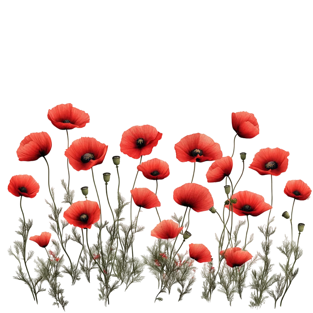 Field of Blooming Red Poppies Flower Stems Free PNG