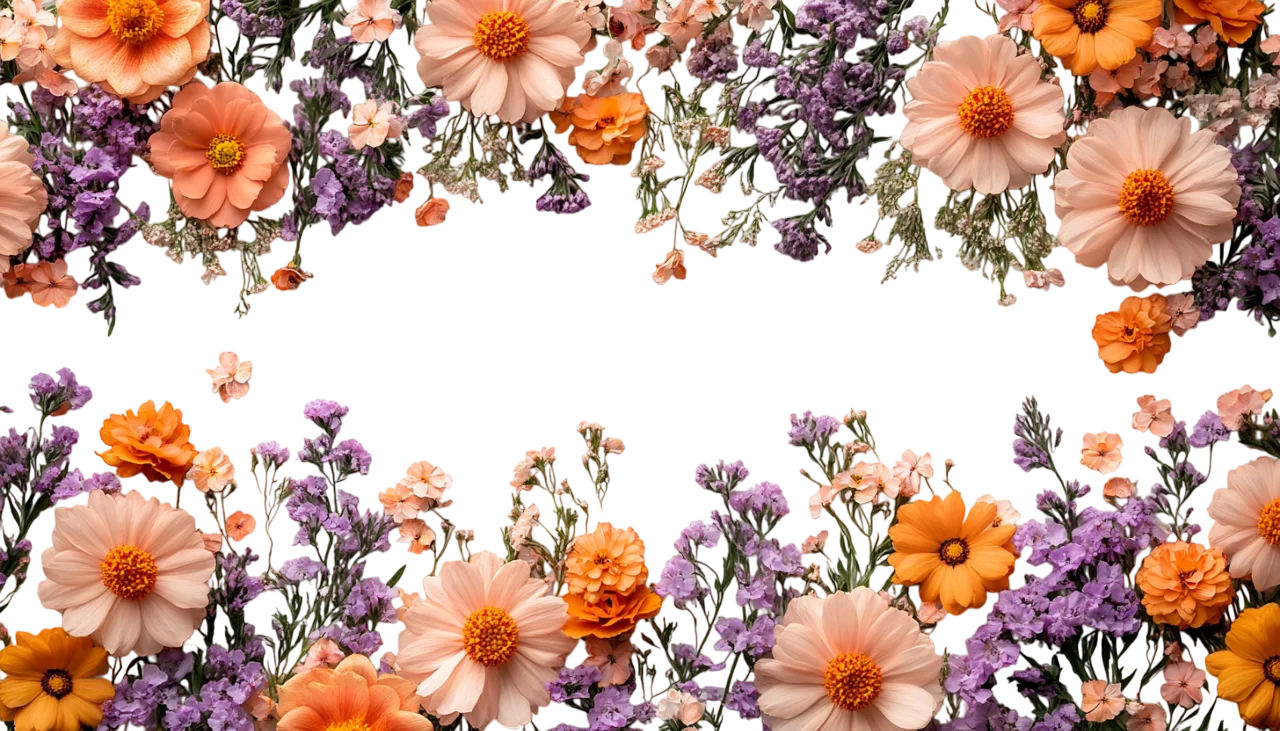 Wildflower Floral Frame Top and Bottom Borders Free PNG