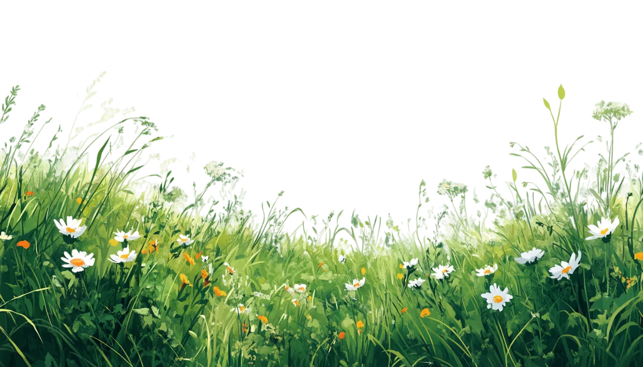 Spring Meadow Grass Border with Wildflowers Free PNG
