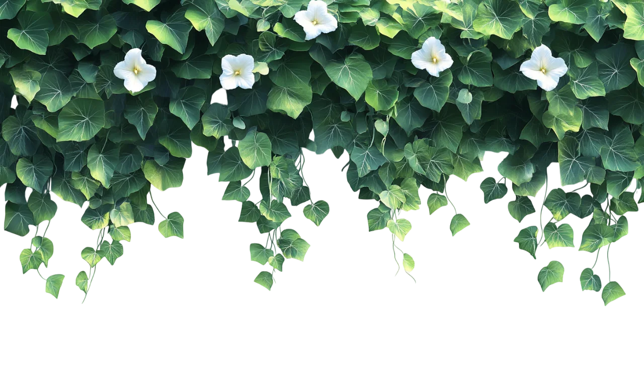 Cascading Green Ivy Foliage Vines Top Header Free PNG