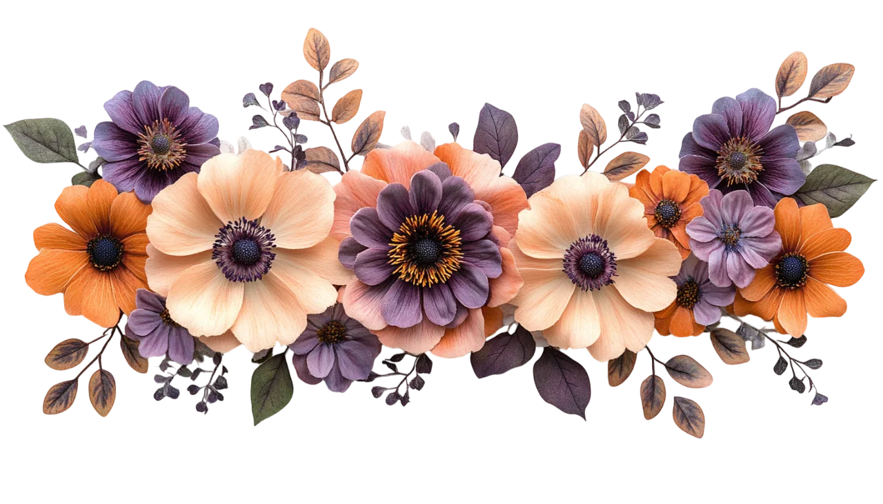 Vintage Pastel Floral Garland Banner with Leaves Free PNG