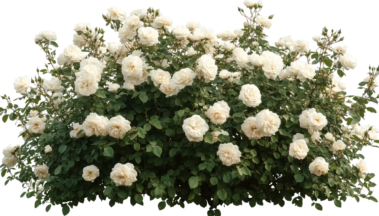 Lush White Rose Bush Shrub Dense Garden Hedge Free PNG