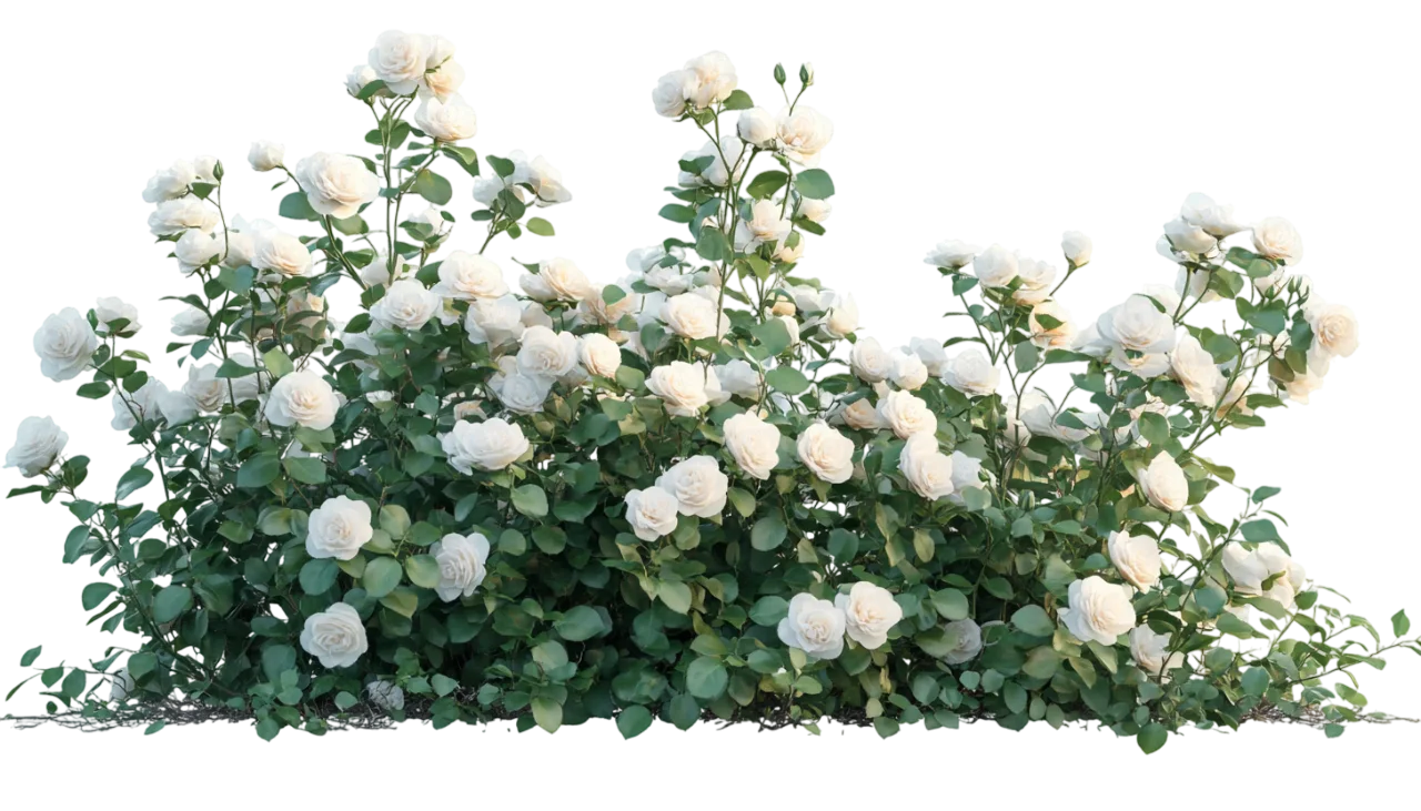 White Flowering Rose Bush Shrub Garden Landscape Free PNG