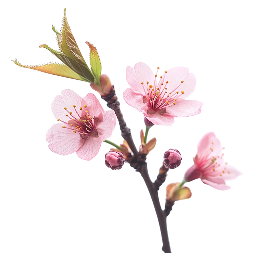Pink Peach Blossom Tree Branch with Flower Buds Free PNG