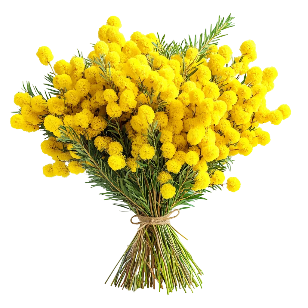Tied Yellow Mimosa Flower Bouquet with Twine Free PNG