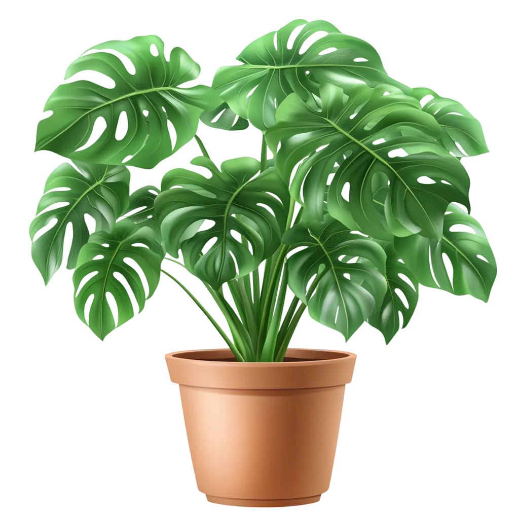 Potted Monstera Deliciosa Plant in Clay Planter Free PNG