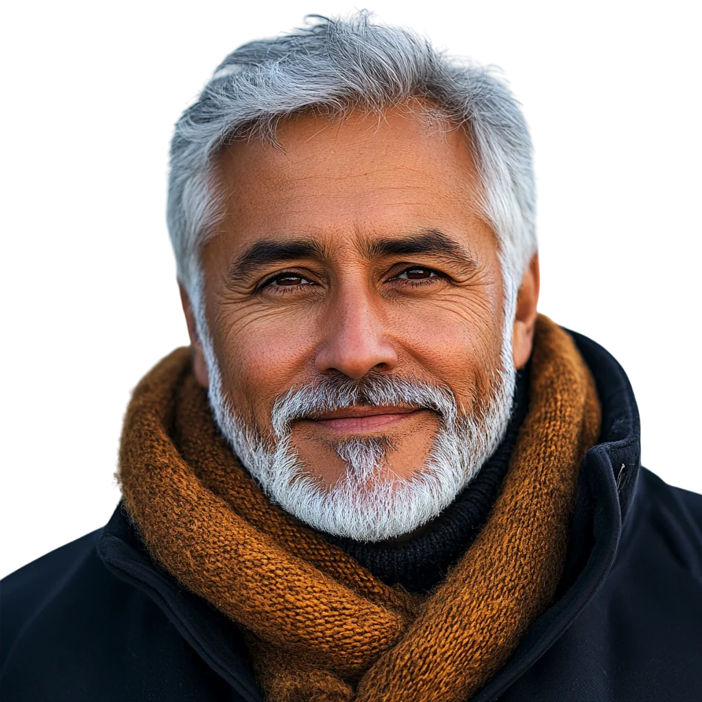 Smiling Senior Man in Coat and Knit Scarf Free PNG