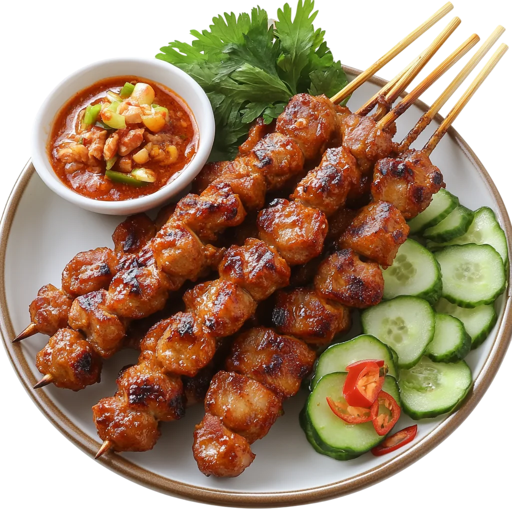 Grilled Chicken Satay Skewers Plate Free PNG Food
