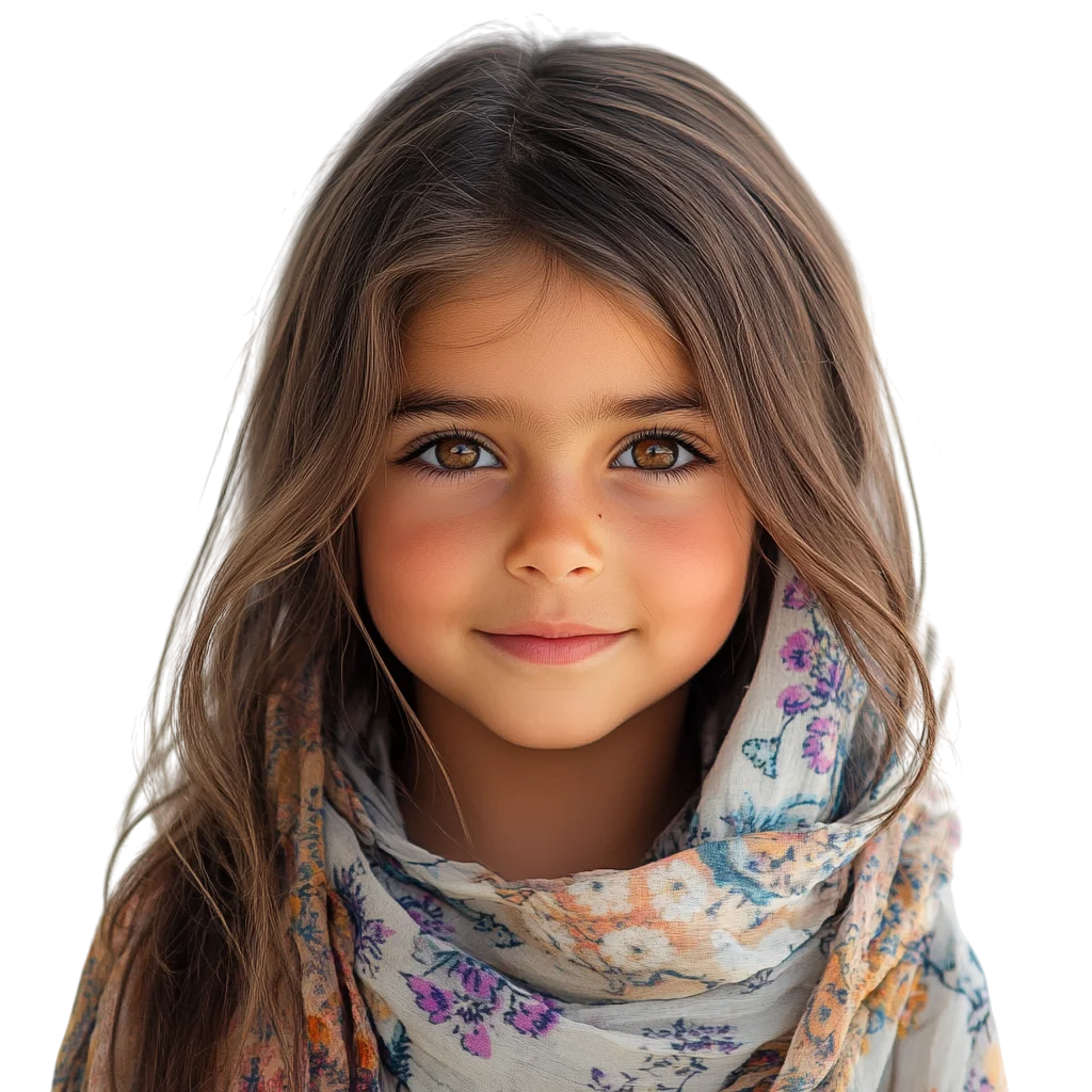 Young Girl with Floral Scarf Smiling Free PNG