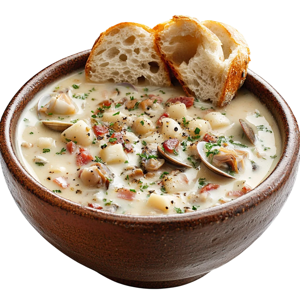 Hearty Seafood Clam Chowder Soup Bowl Free PNG