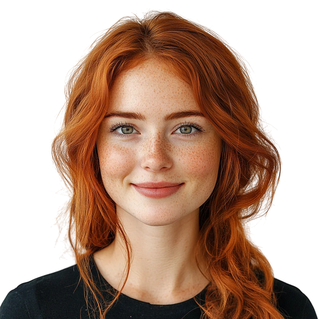 Pretty Redhead Woman in Casual Black Shirt Free PNG