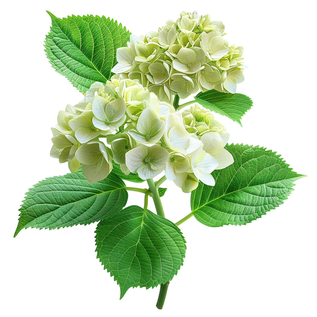 Hydrangea Flower Bud Clusters with Leaves Free PNG