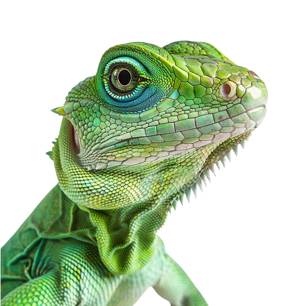 Close Up Green Iguana Lizard Head Free PNG Cutout
