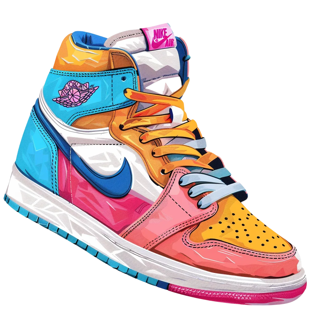 Colorful Painted High Top Sneaker Free PNG Shoe