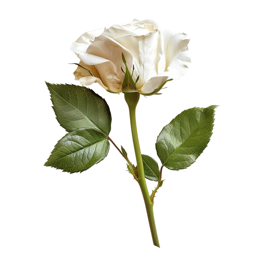 Elegant White Rose Flower Stem Free PNG Cutout