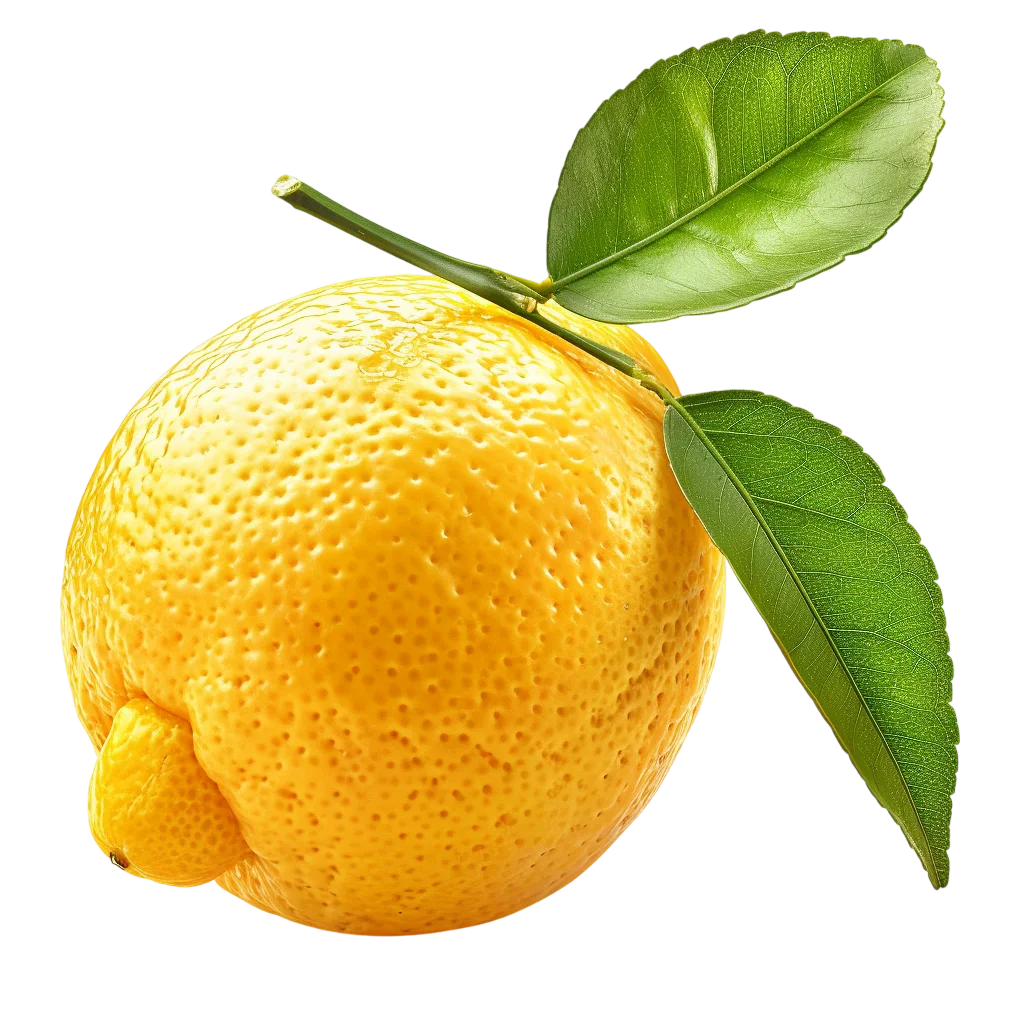 Fresh Yellow Lemon with Green Leaves Free PNG