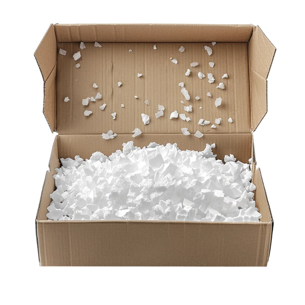 Open Delivery Box Filled with White Packing Peanuts Free PNG