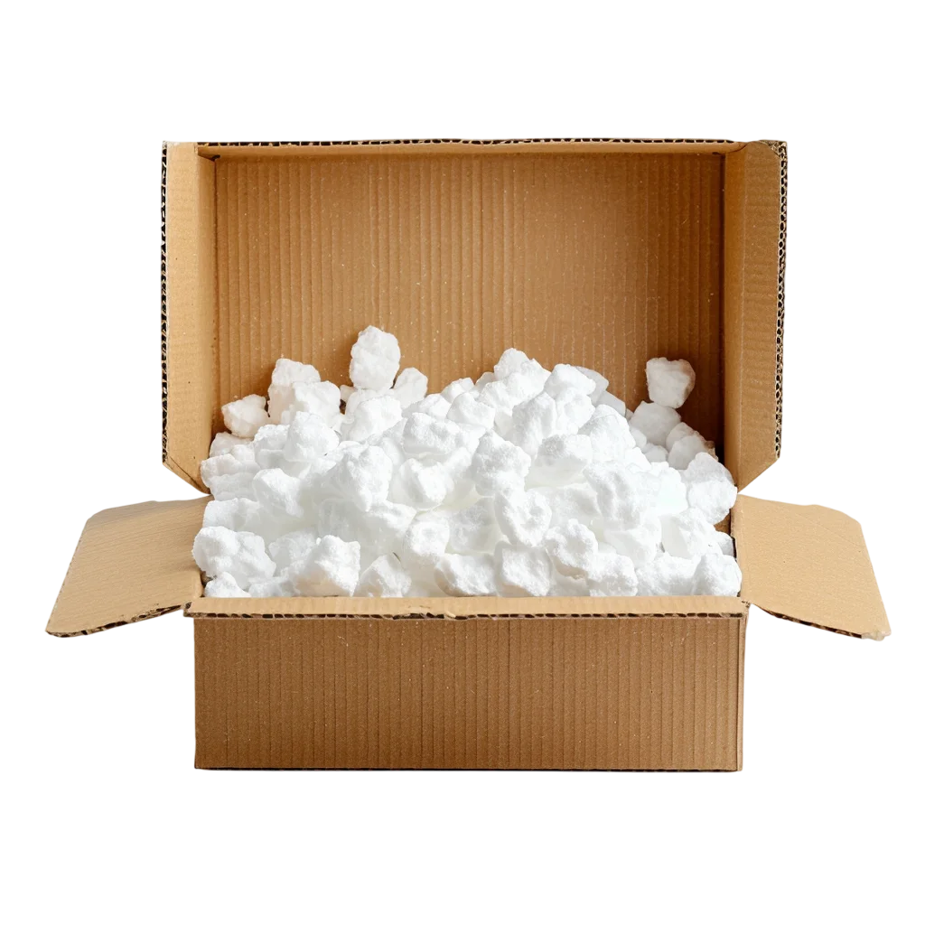 Cardboard Shipping Box with White Foam Peanuts Free PNG