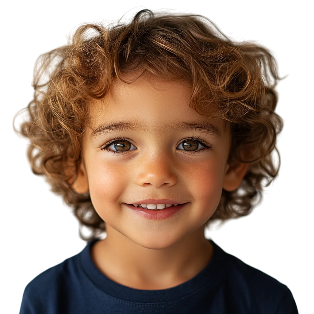 Smiling Young Boy in Navy Blue T-Shirt Free PNG