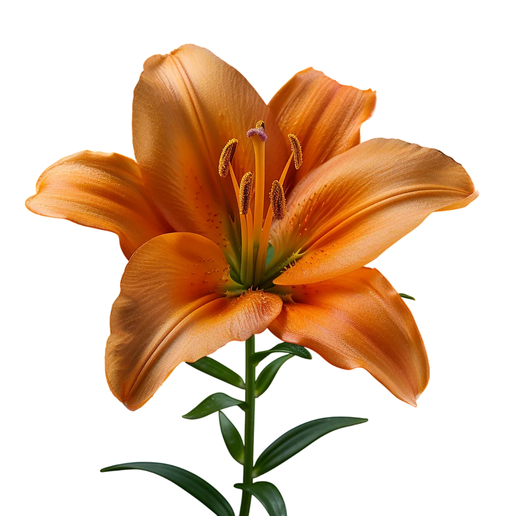 Blooming Orange Lily Flower on Stem Free PNG Cutout