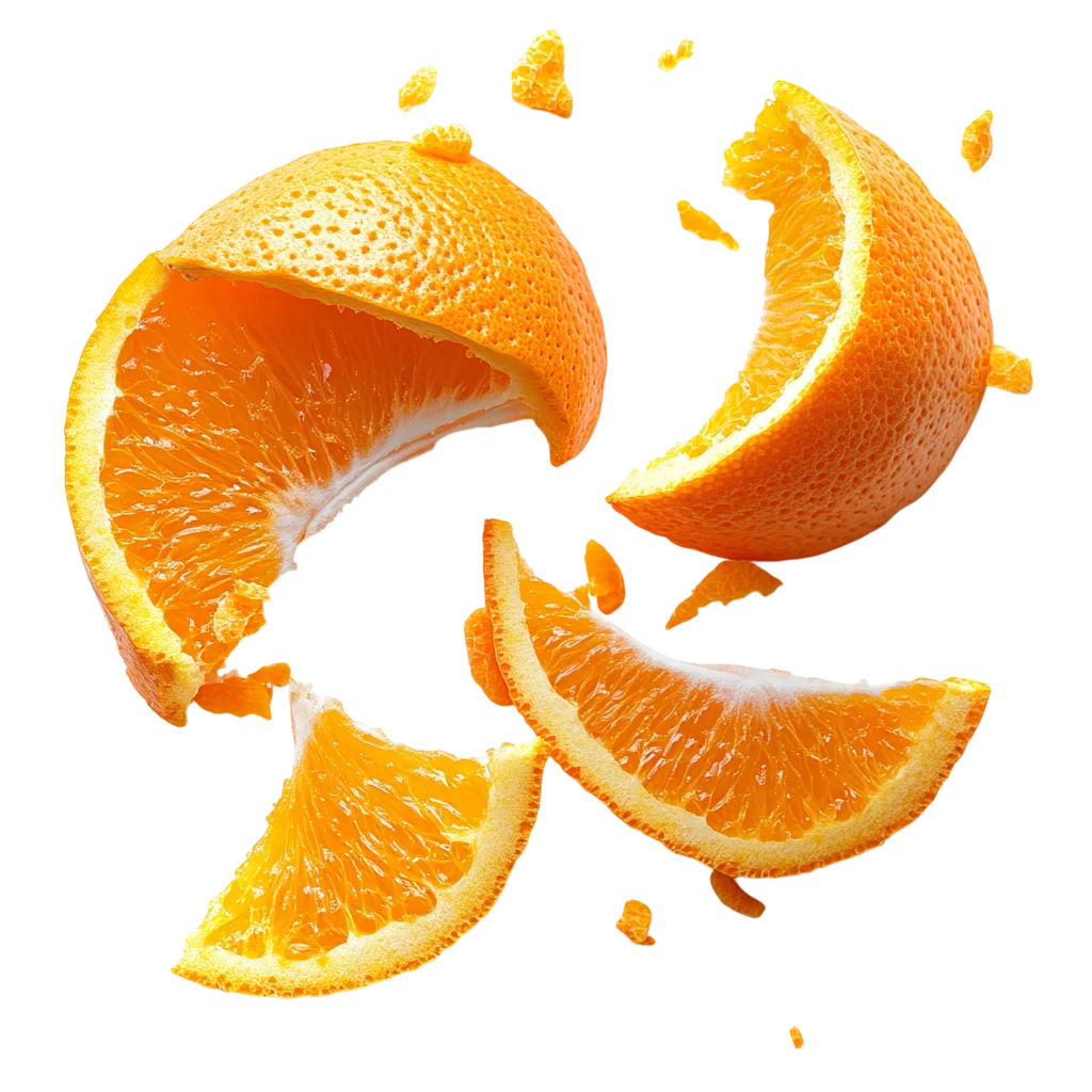 Falling Orange Fruit Slices and Peels Free PNG Cutout