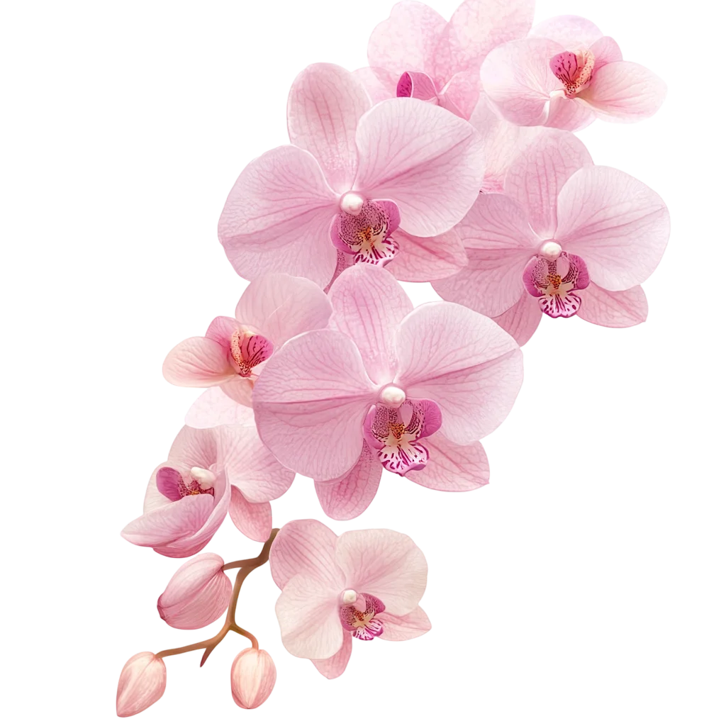 Blooming Pink Orchid Stem Floral Free PNG Cutout