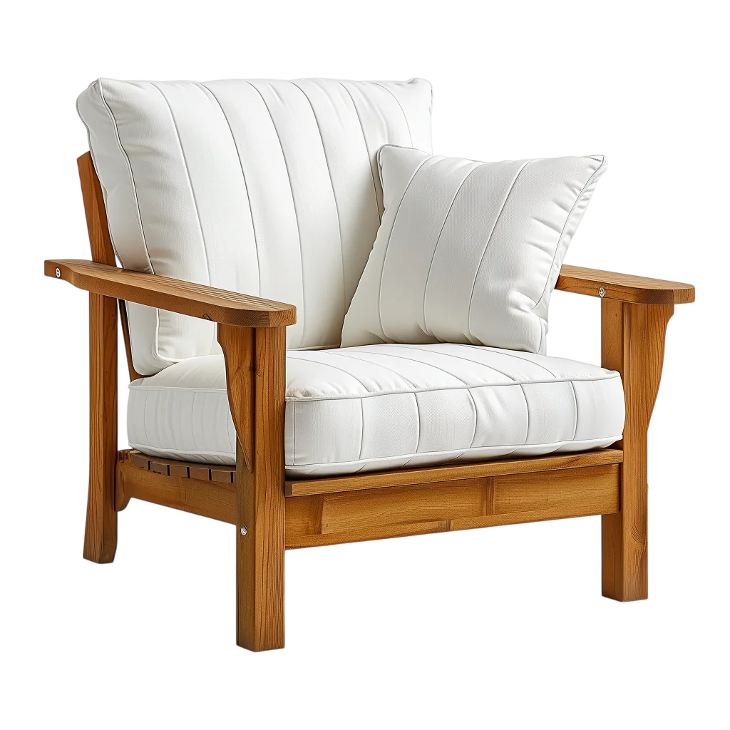Comfortable Wooden Armchair with Cushion Free PNG