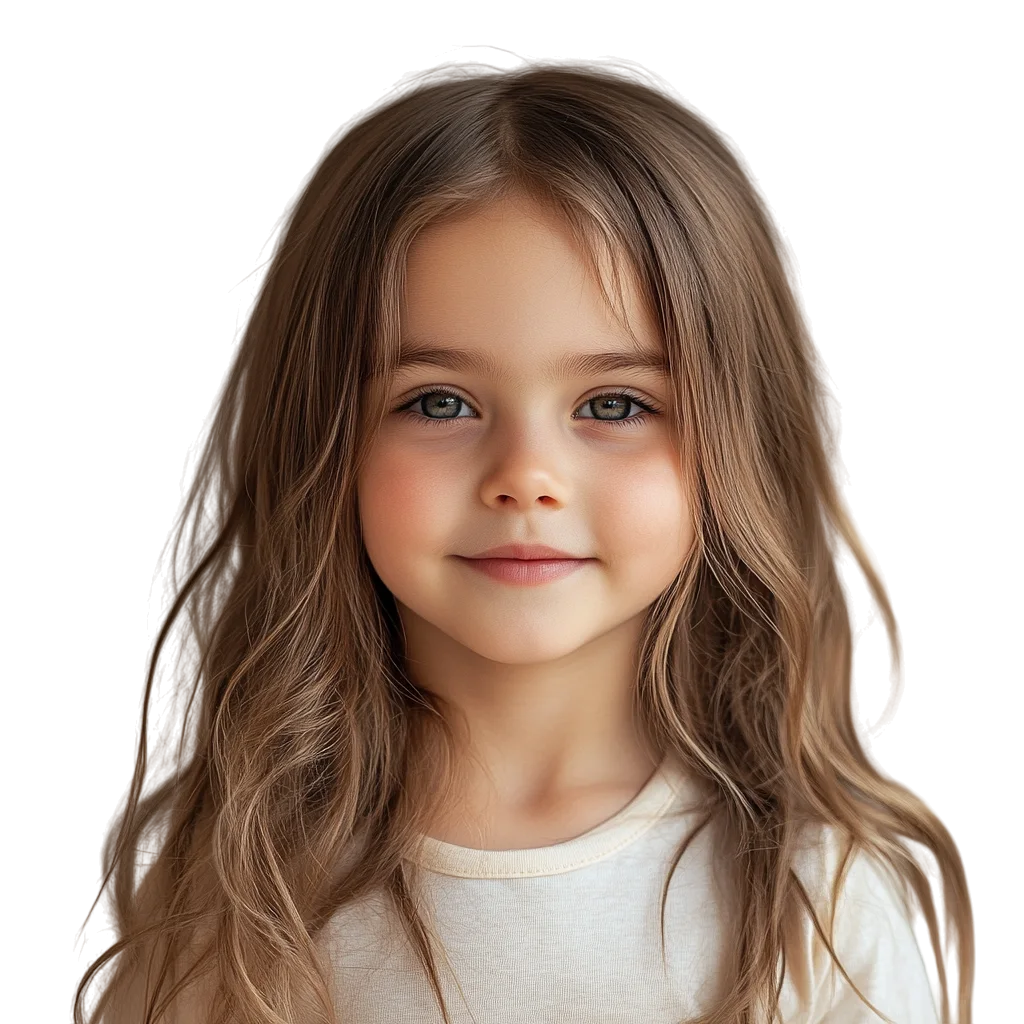 Sweet Young Girl with Long Brown Hair Free PNG