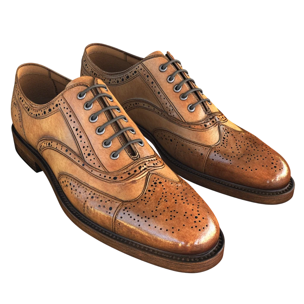 Pair of Men Brown Leather Brogue Shoes Free PNG Cutout