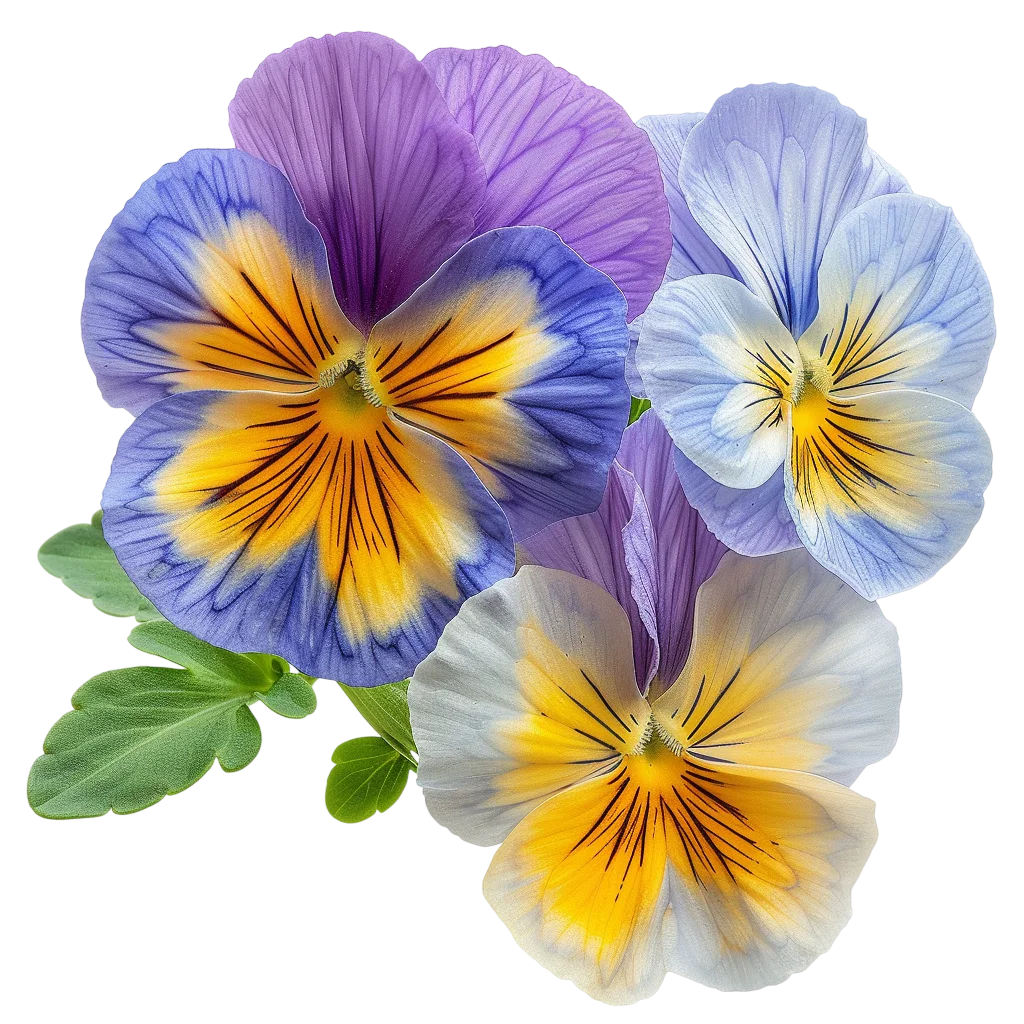 Colorful Pansy Flower Blossoms Sprig Free PNG Cutout