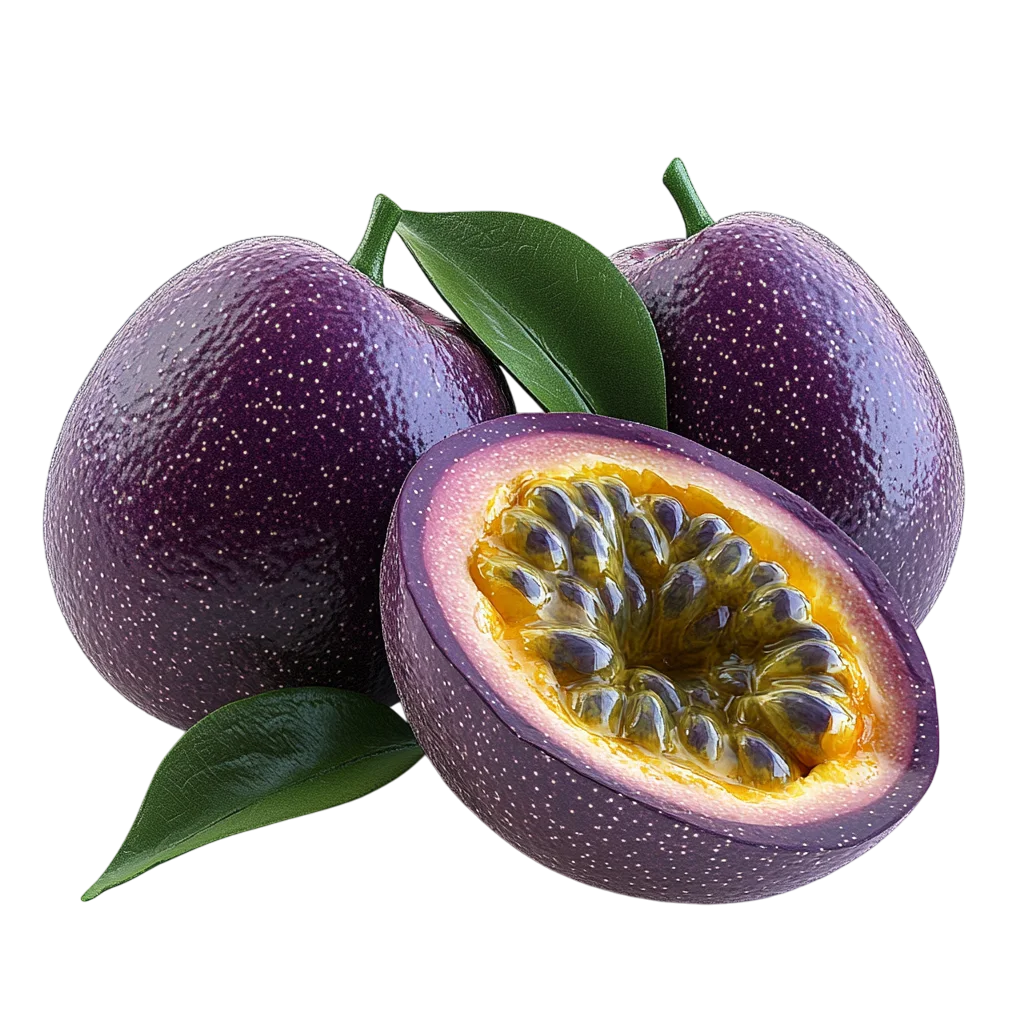 Whole and Sliced Passion Fruit Free PNG Cutout